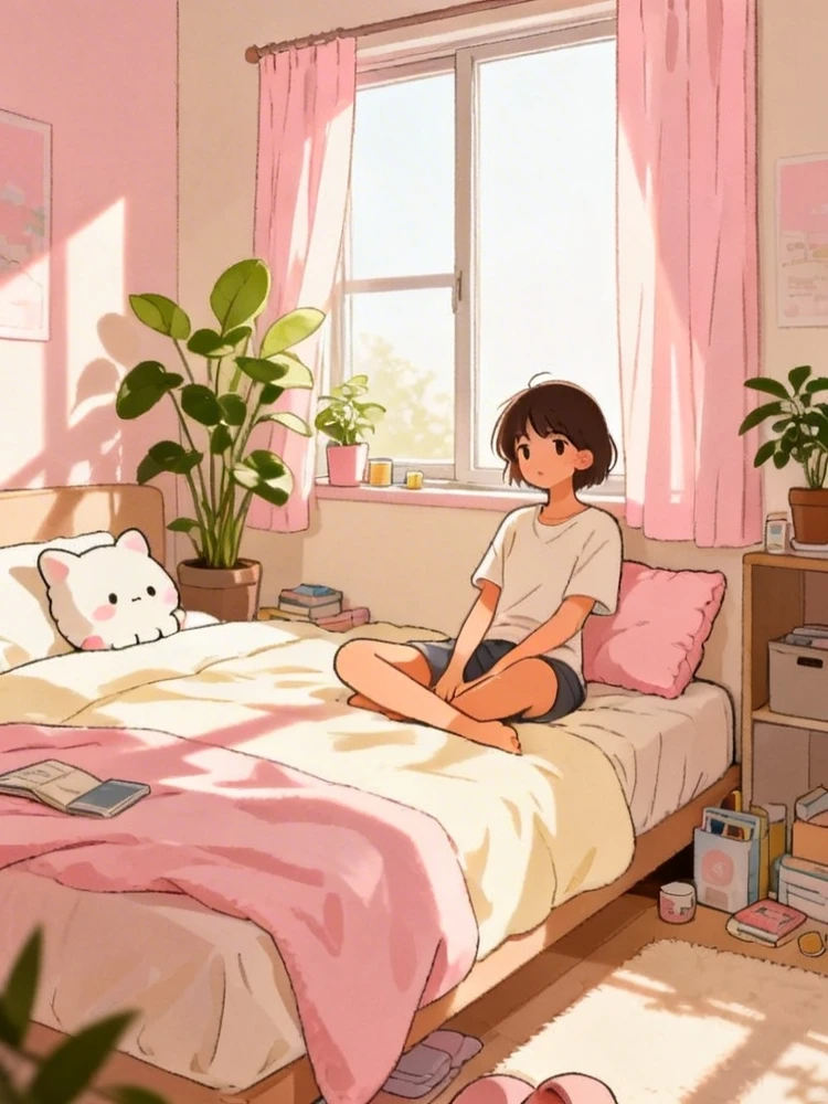 日系宅家治愈插画