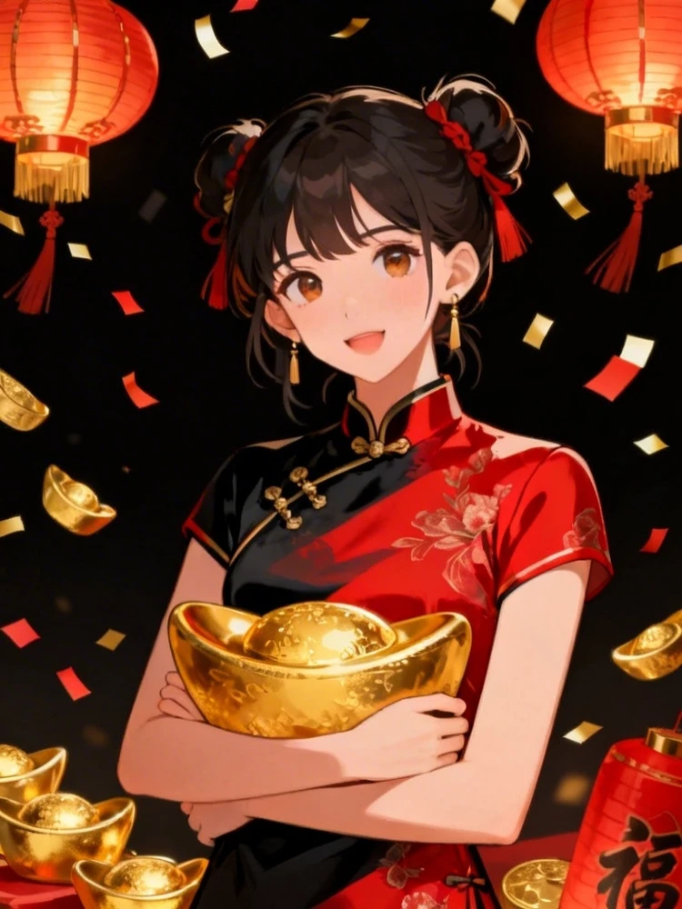 唯美新春少女插画