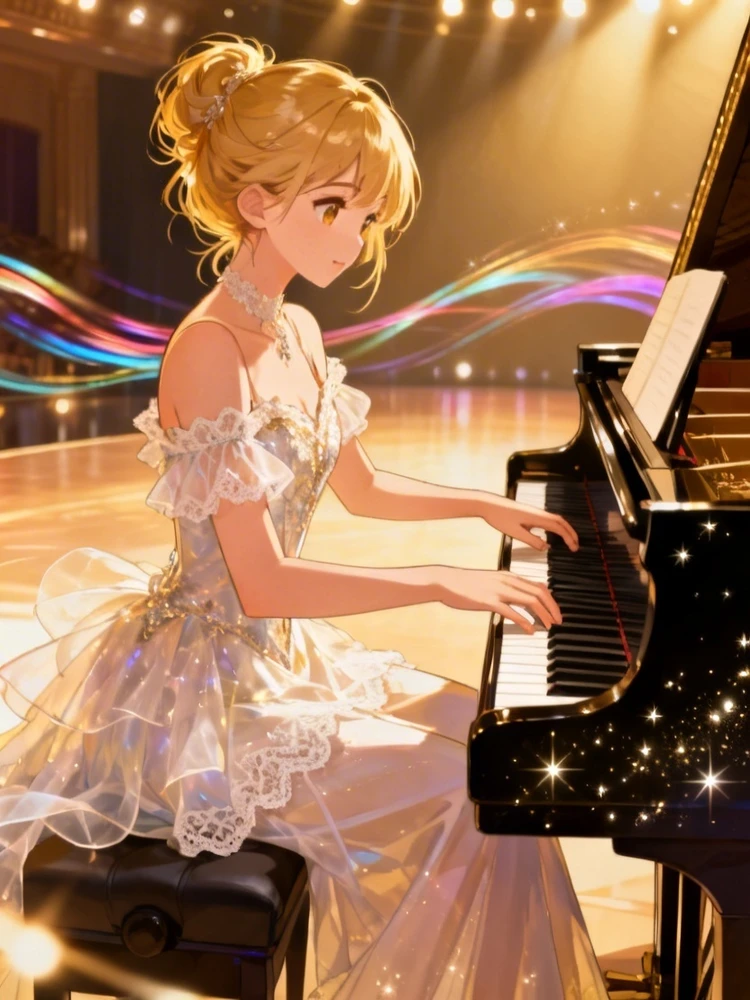 钢琴少女动漫插画