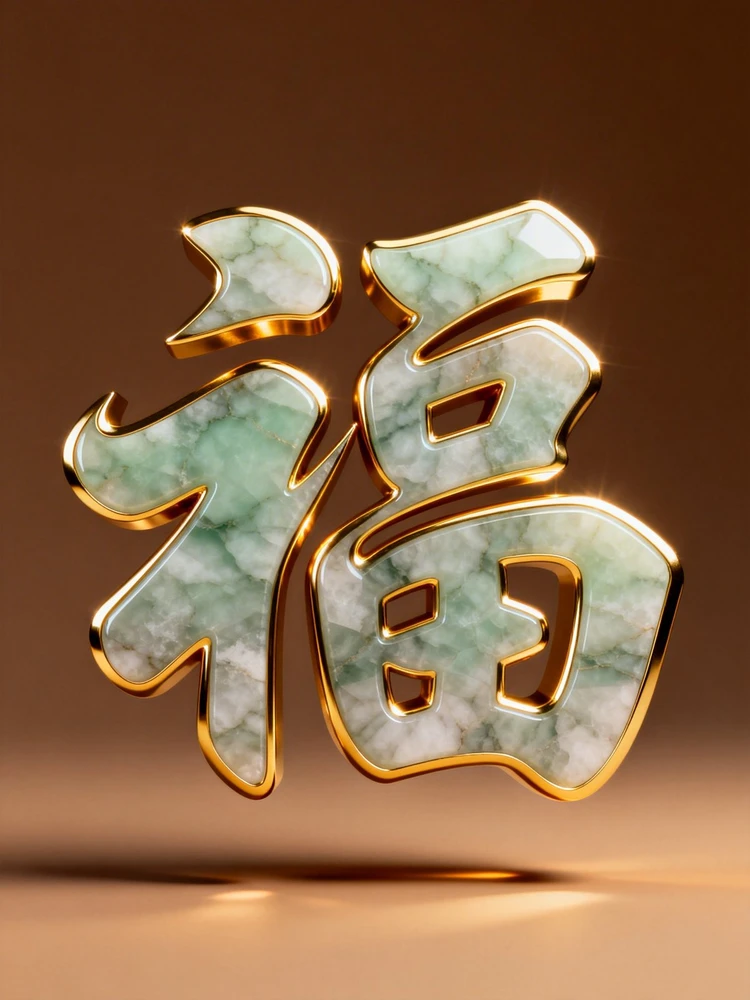 玉雕金边立体字
