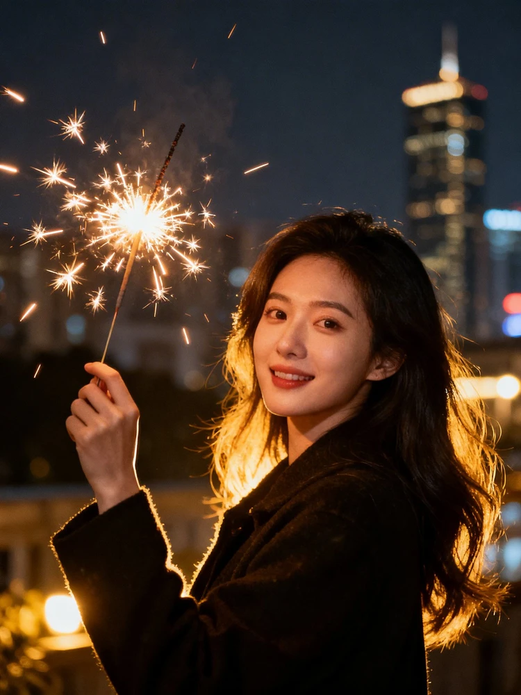 新年烟花夜景氛围写真