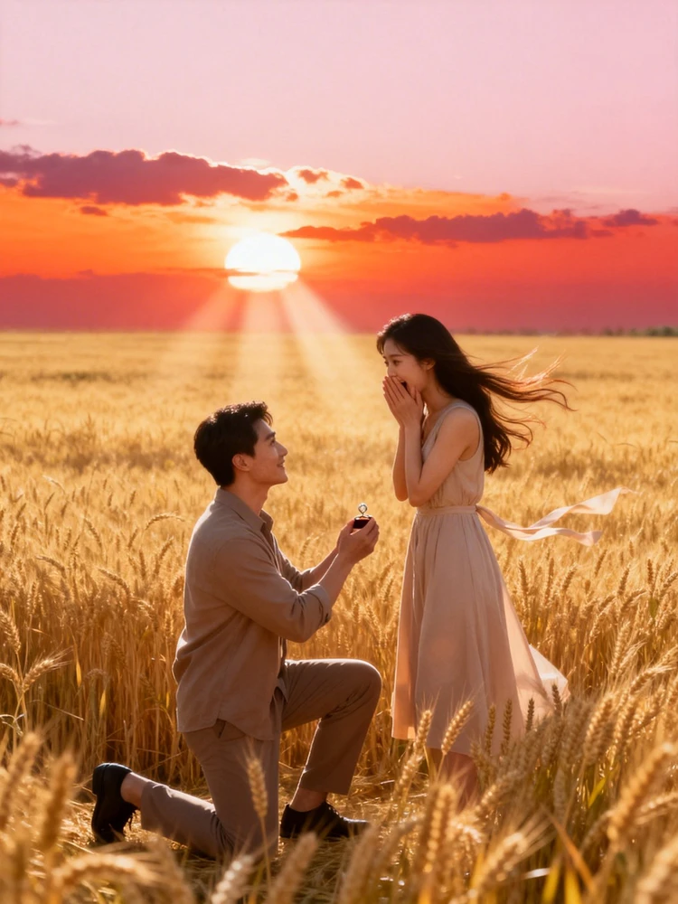 麦田落日求婚海报
