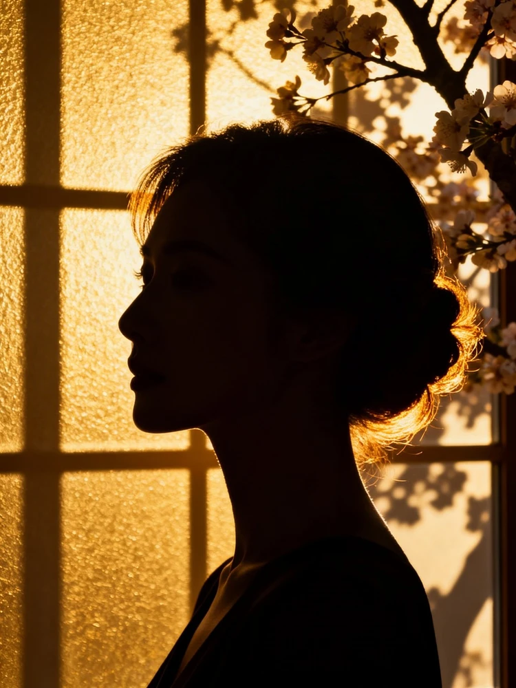 暖光窗影剪影写真