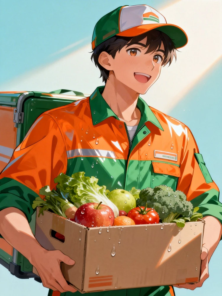 生鲜配送员动漫形象照