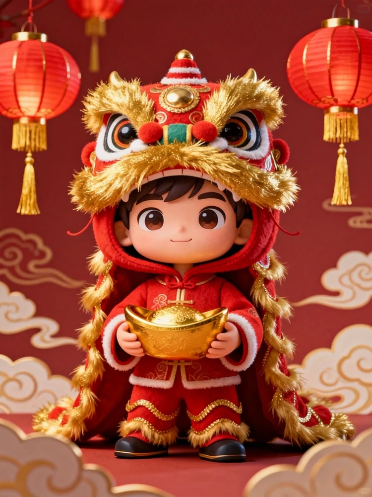 新春醒狮拜年Q版写真