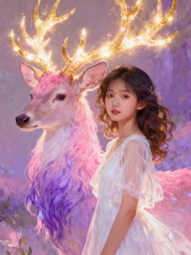 梦幻精灵鹿童话插画