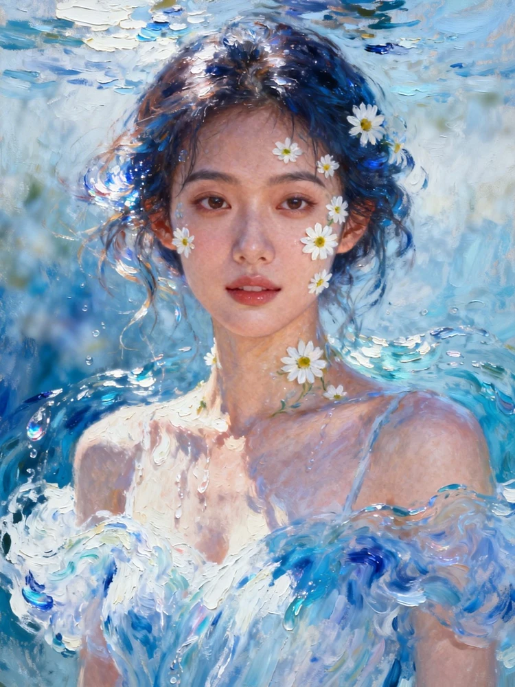 蓝调唯美油画人像