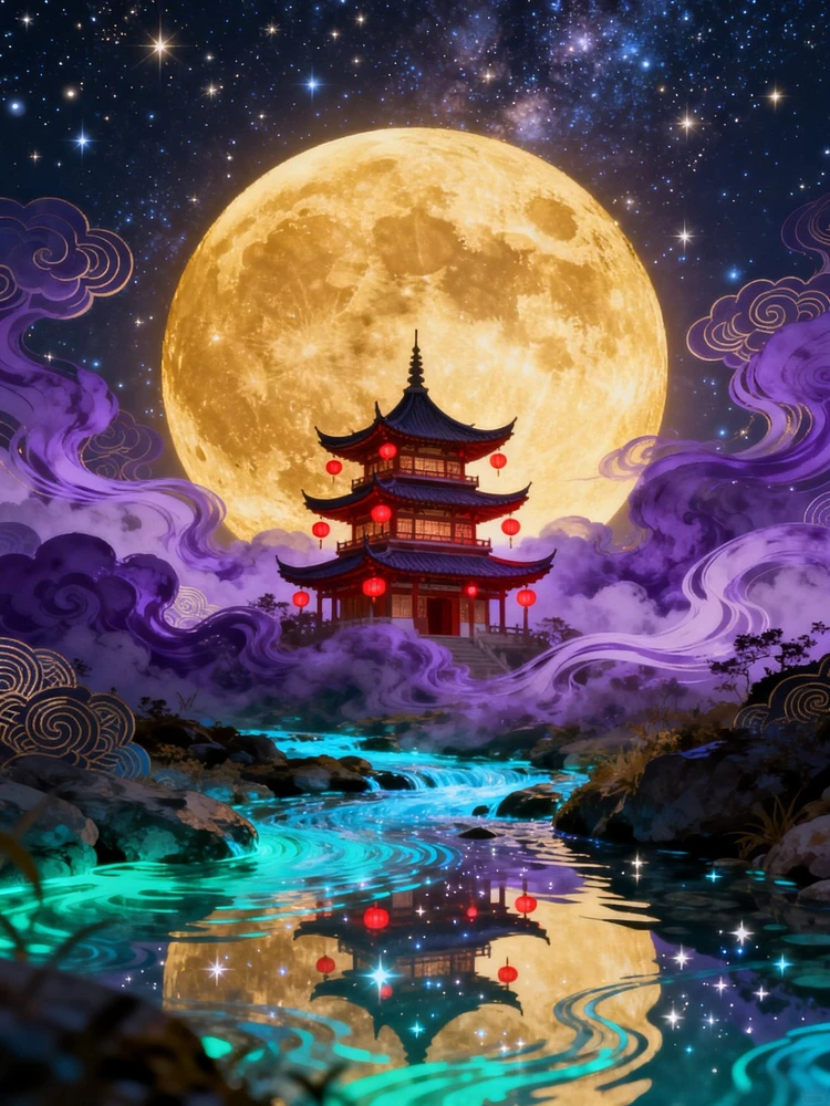 奇幻夜色国风插画生成