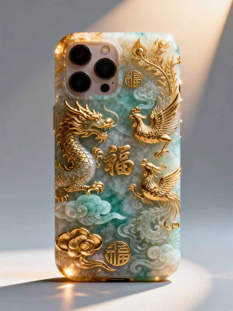 新春浮雕玉石手机壳设计