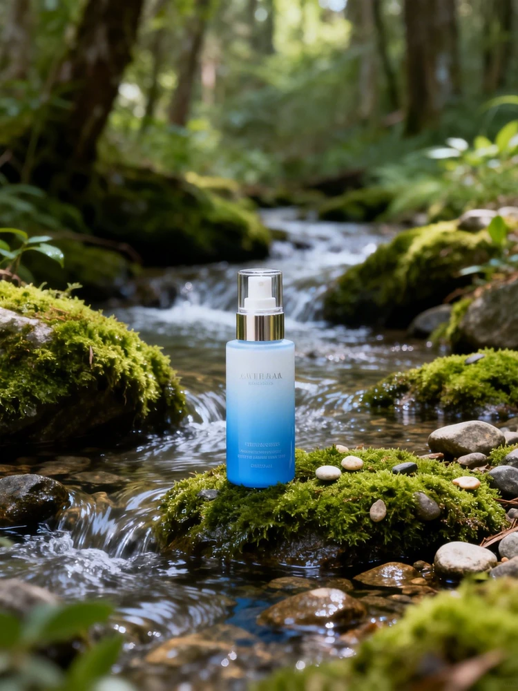 产品图一键置入自然溪流广告场景