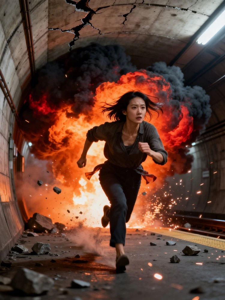 地铁爆炸逃生电影感写真