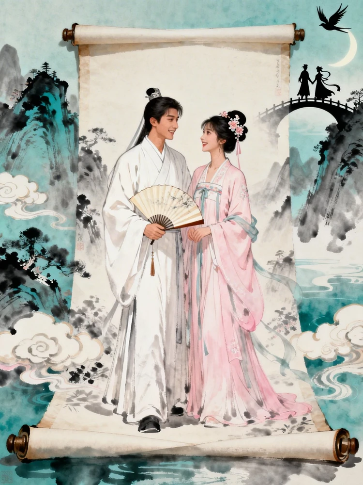 古风水墨七夕情侣写真