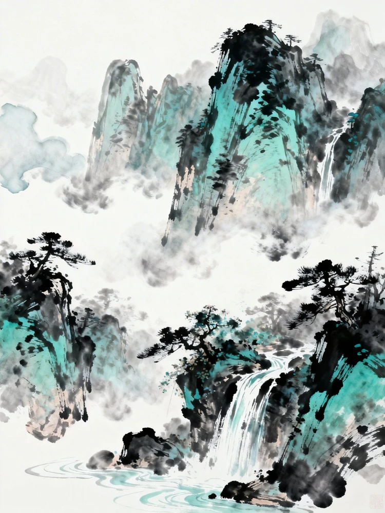 照片变国风水墨山水画