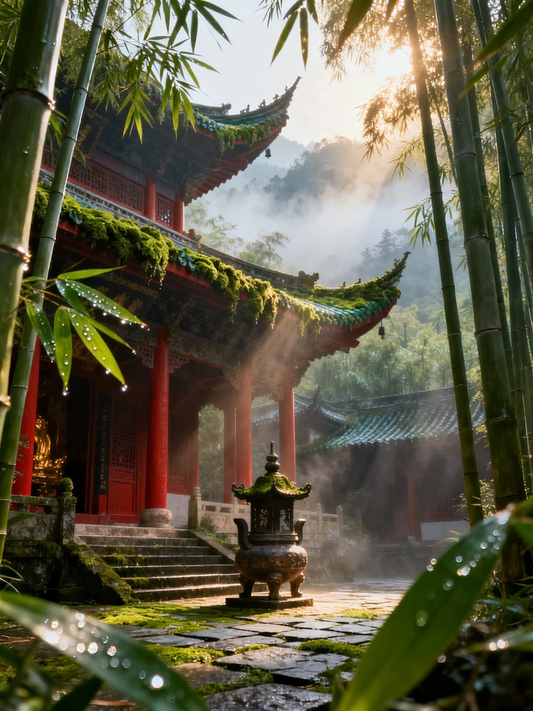 竹林古寺秘境场景