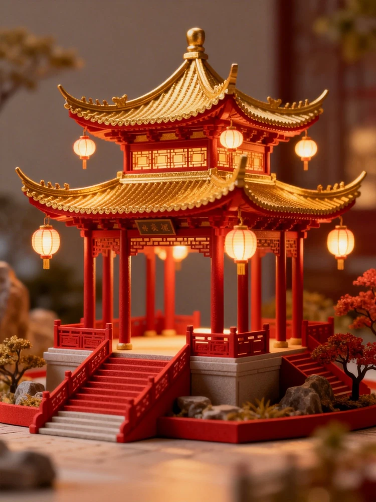 中式建筑微缩模型杯