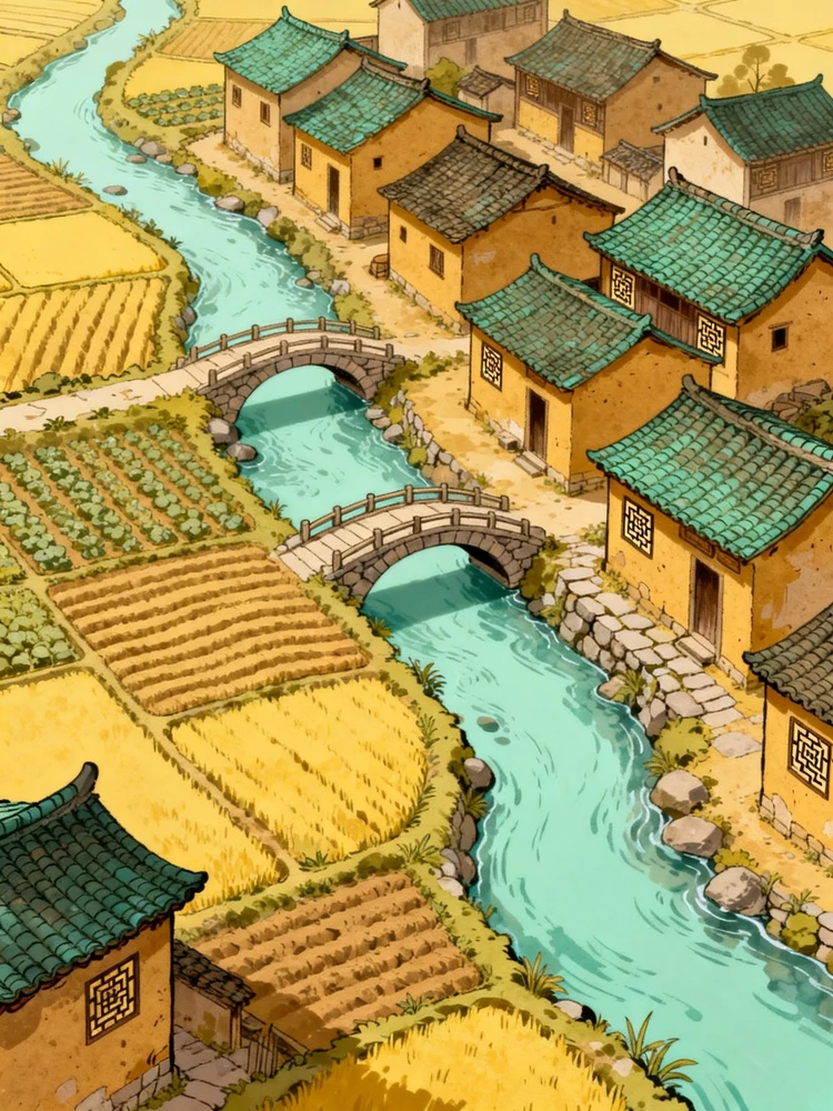 古风村庄地图插画生成