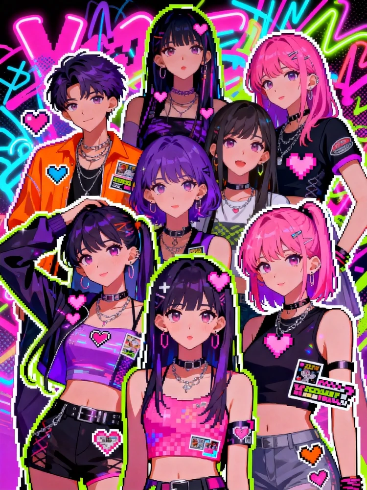 Y2K涂鸦贴纸全家福