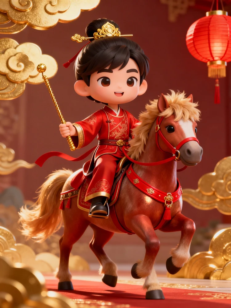 新年骑马3D卡通人像