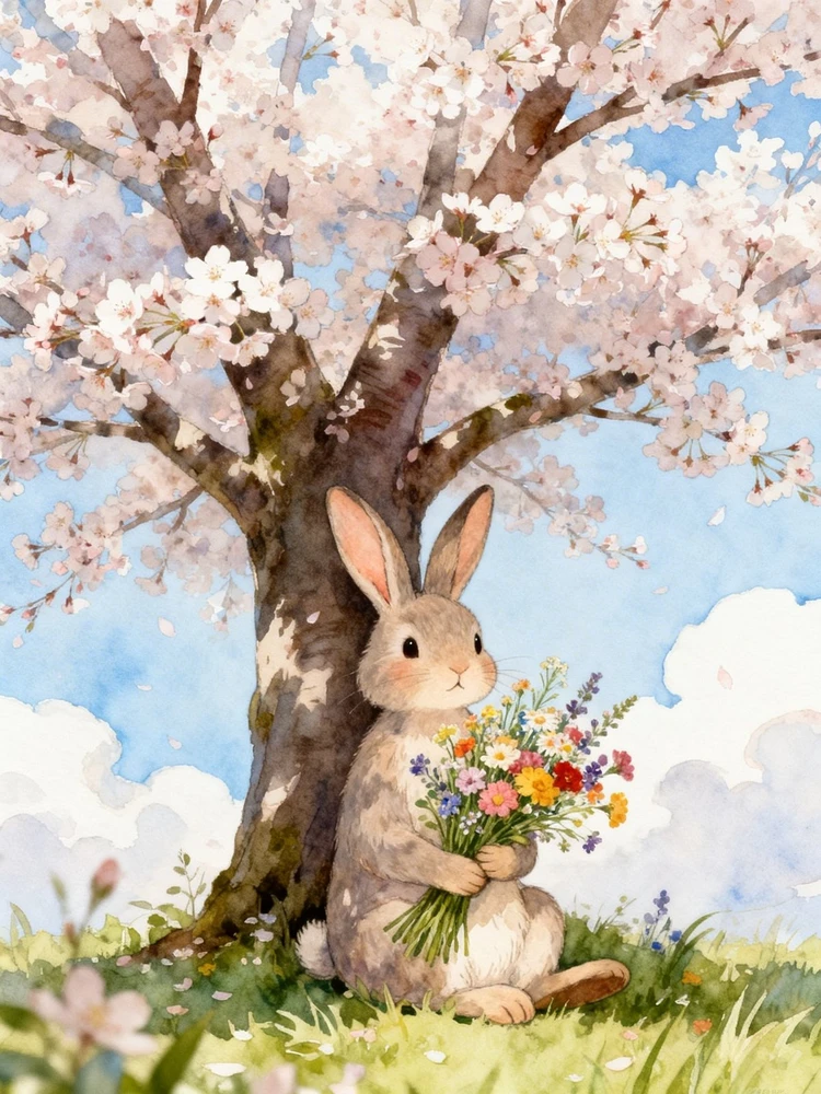 春日水彩绘本插画