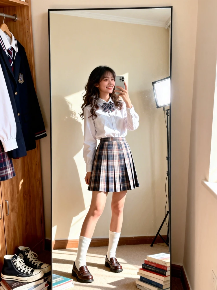 日系JK镜前自拍写真