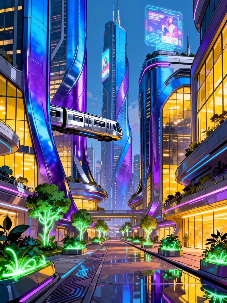 未来乌托邦城市漫画插画