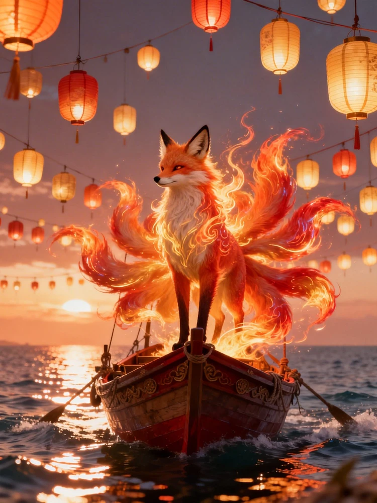 九尾狐渔灯奇幻写真