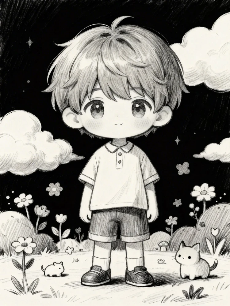 萌系铅笔手绘小人画