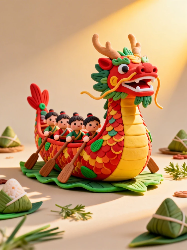 端午龙舟软陶玩偶海报