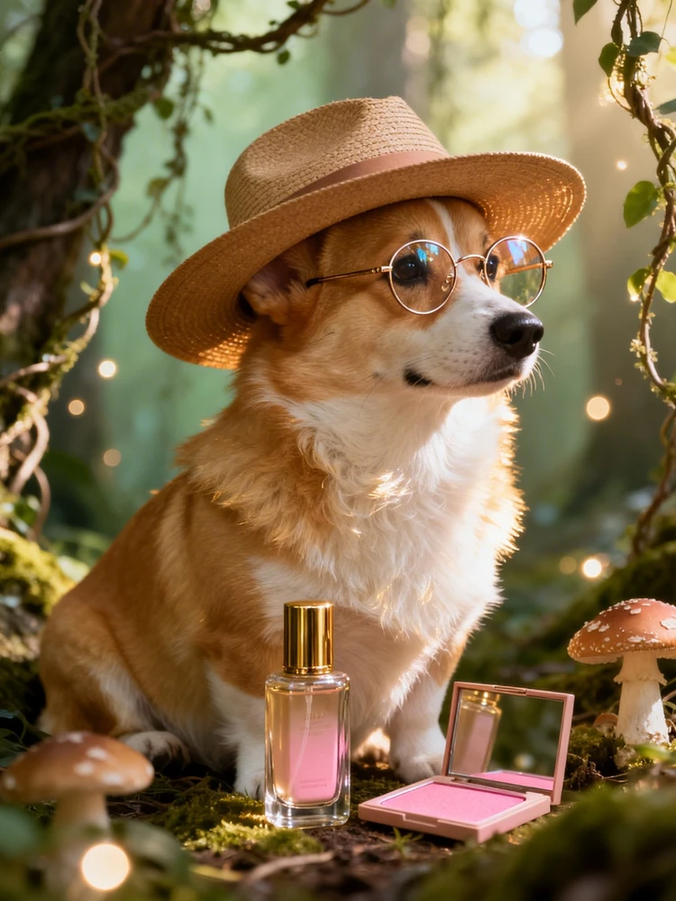 森林系萌宠美妆广告照
