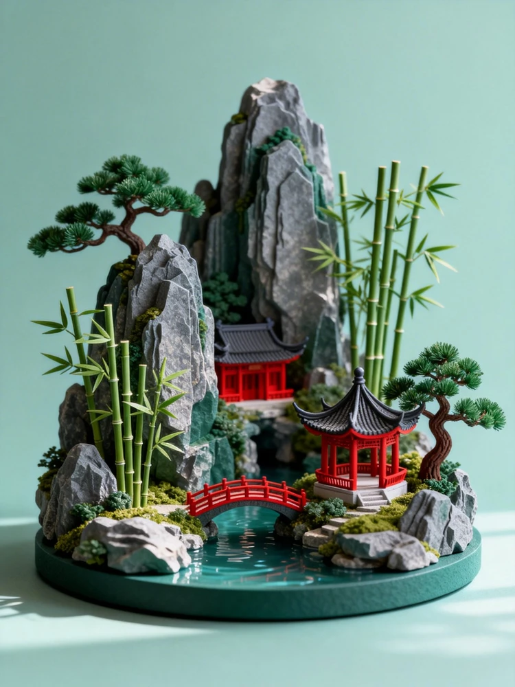 照片变国风微缩庭院模型