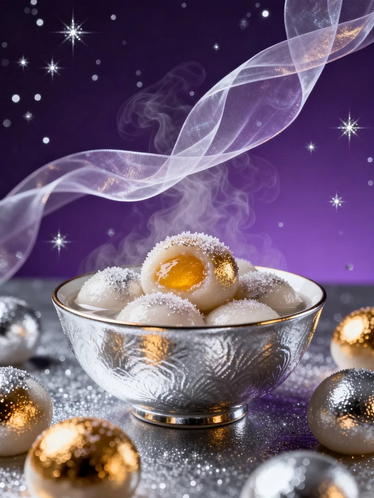 元宵暗夜银调美食海报