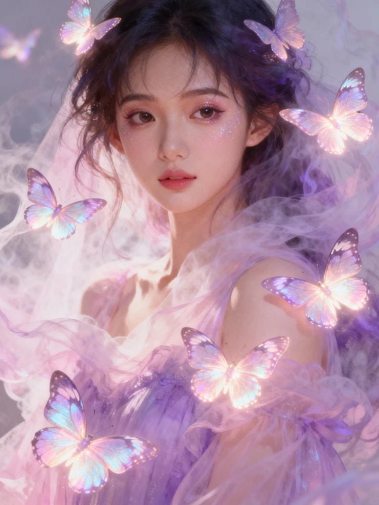 梦幻蝶光少女插画