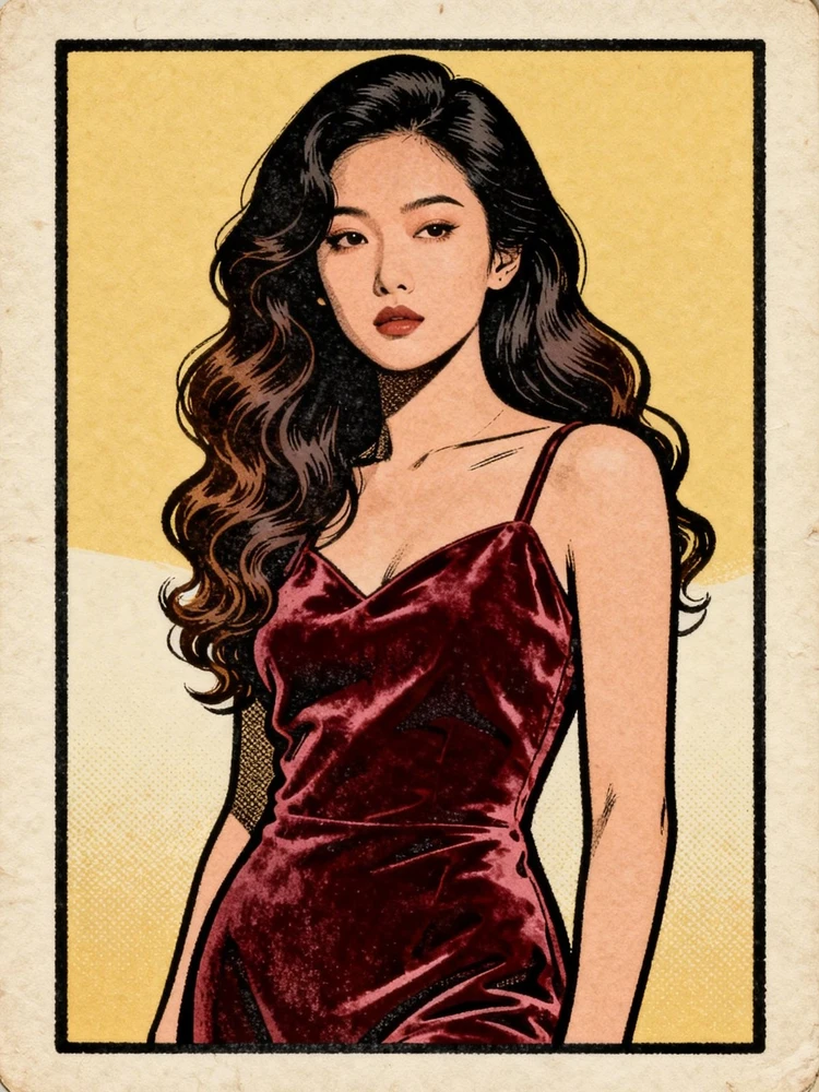 美式复古烟卡人像插画