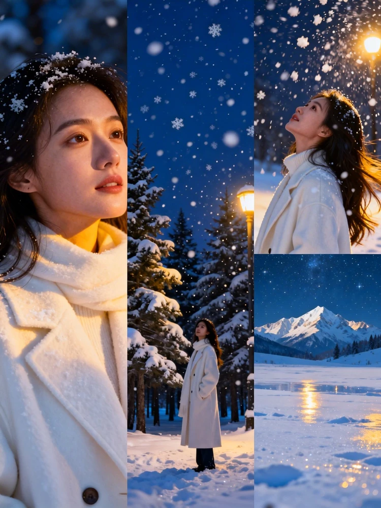 雪夜氛围三宫格人像