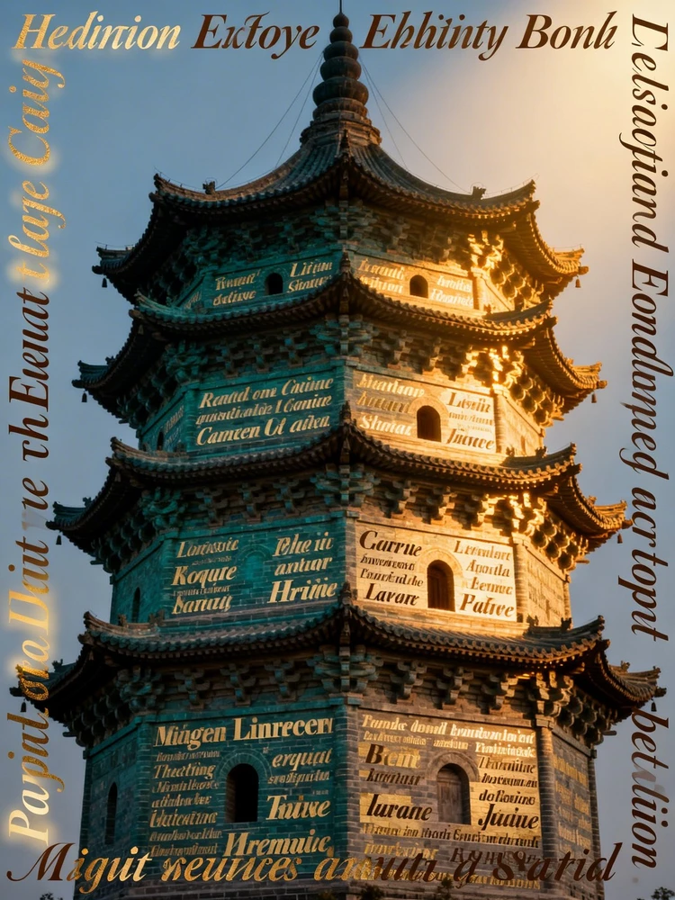 文字拼贴古塔海报