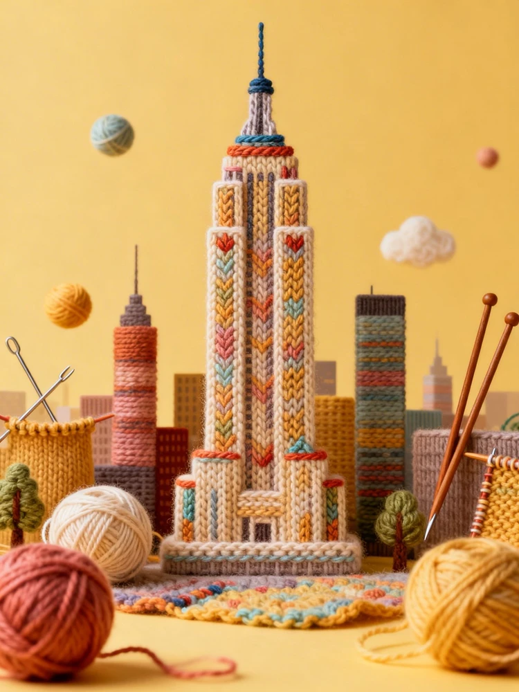 城市地标毛线童话海报