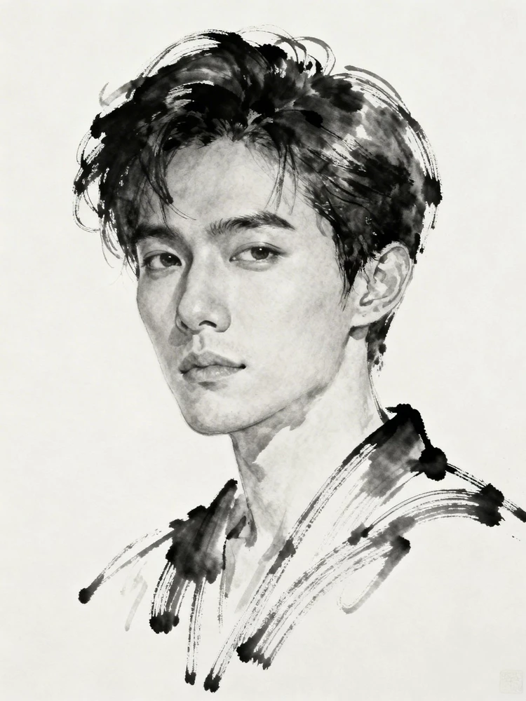 人像书法线描画