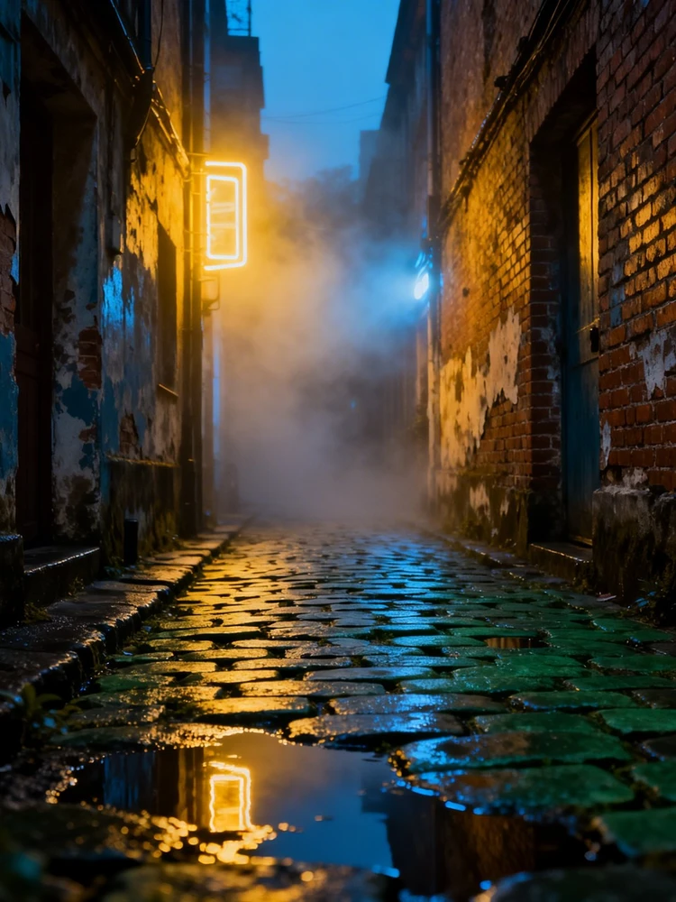 旧城暗巷电影感场景生成
