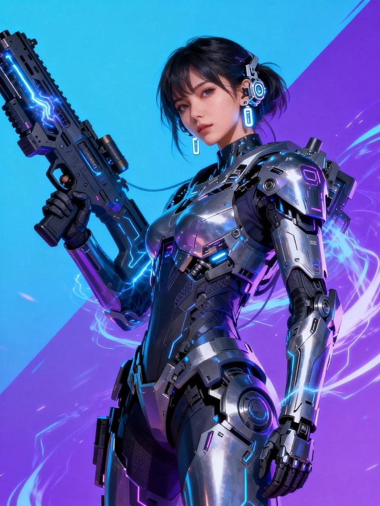 赛博机甲女战士形象生成