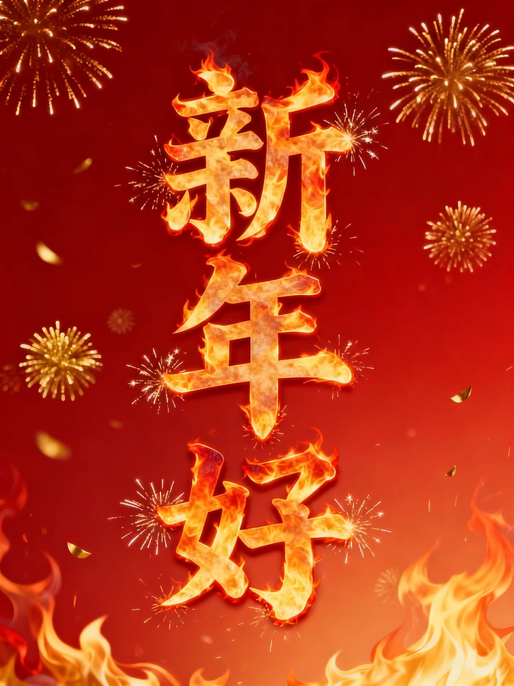 新年烟花火焰艺术字海报