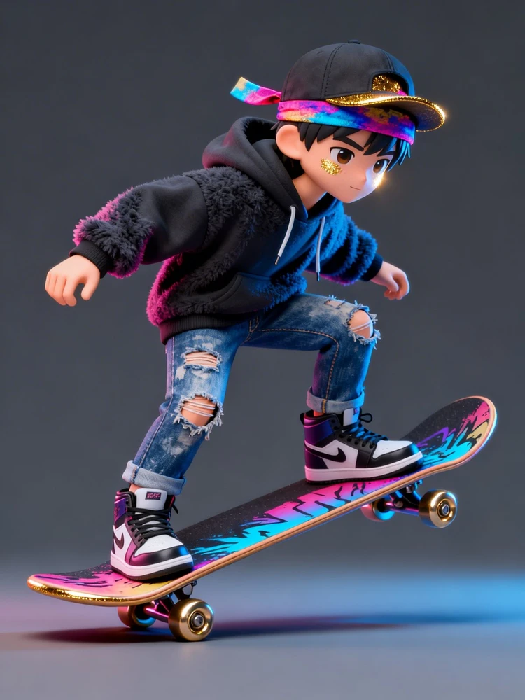 潮玩3D滑板公仔照