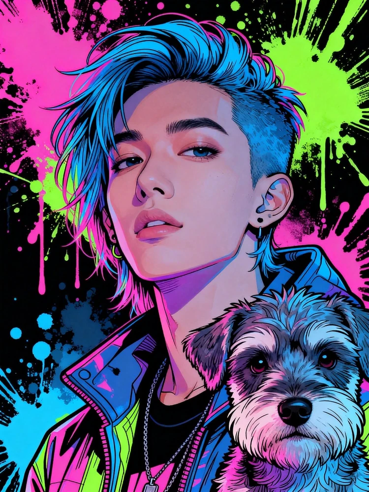 潮酷彩墨勾线插画