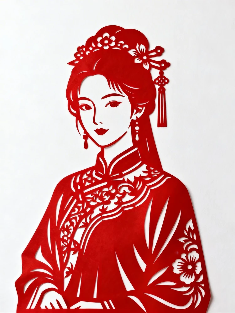 中式剪纸人物画