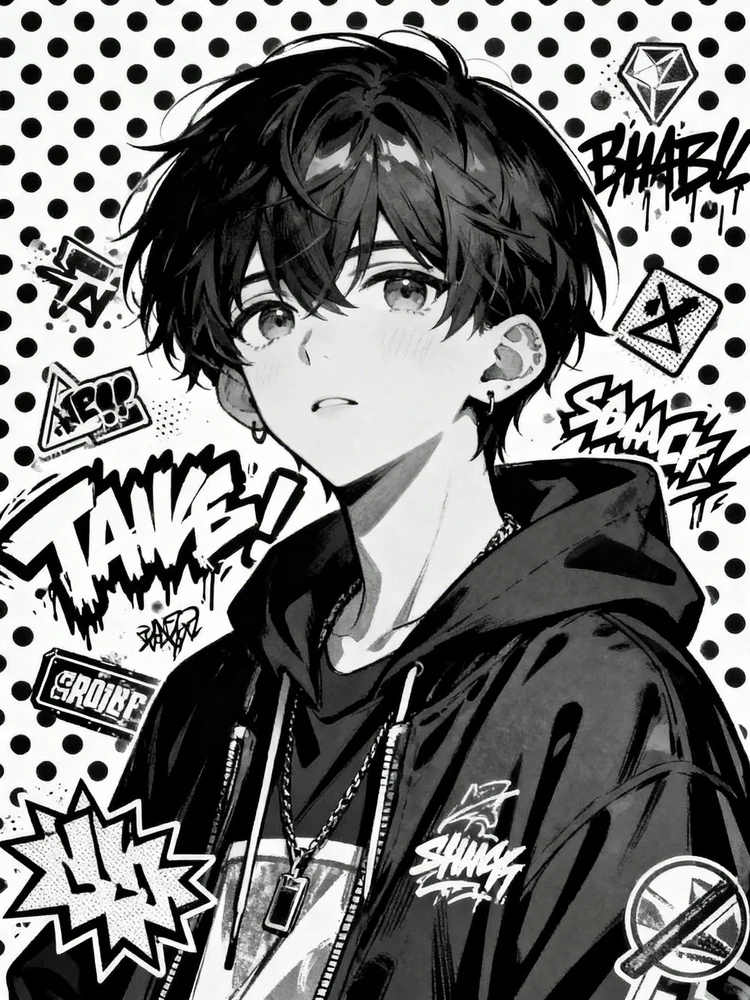 黑白街头漫画人像