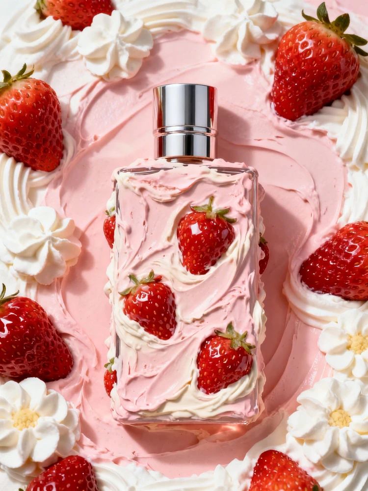 草莓奶霜美妆广告图