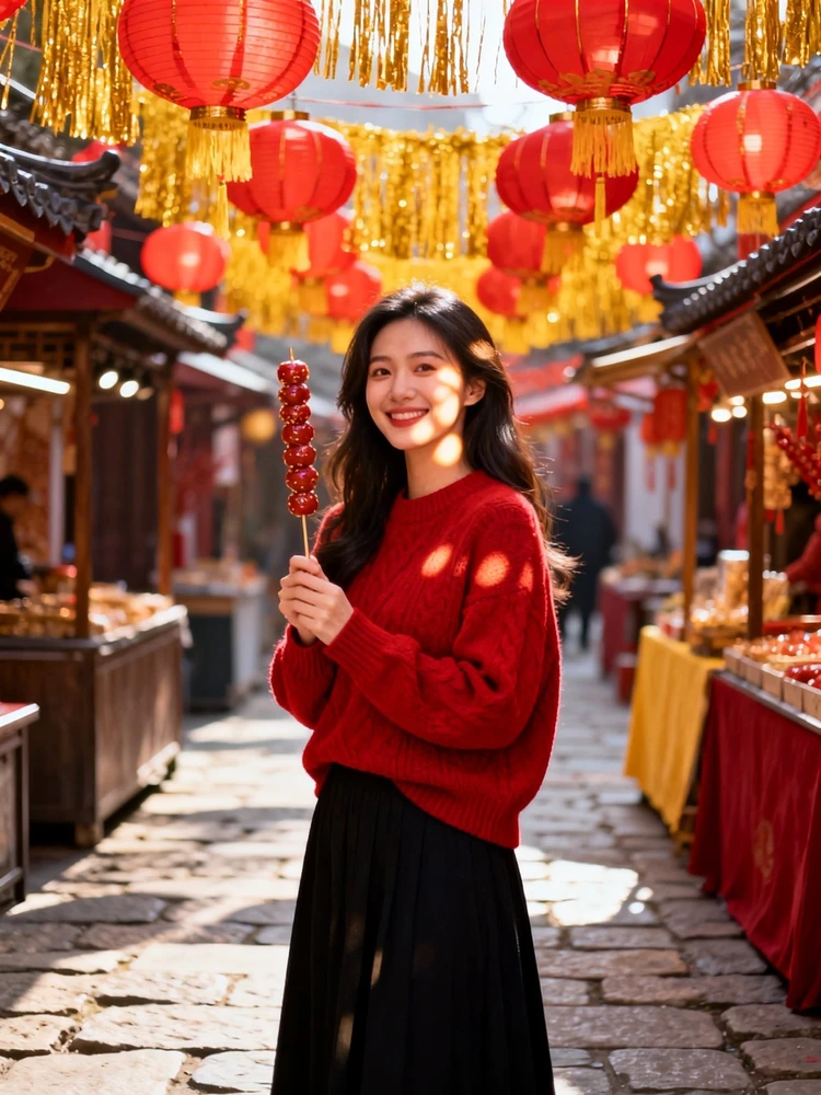 新年市集氛围三宫格写真