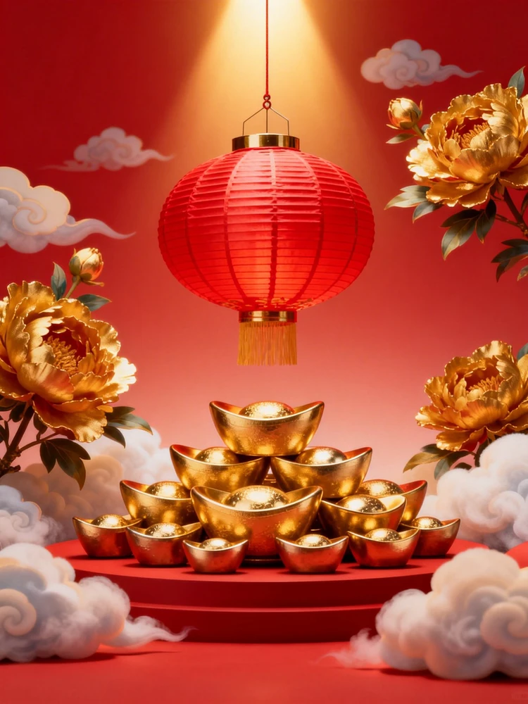 新春开运红金海报