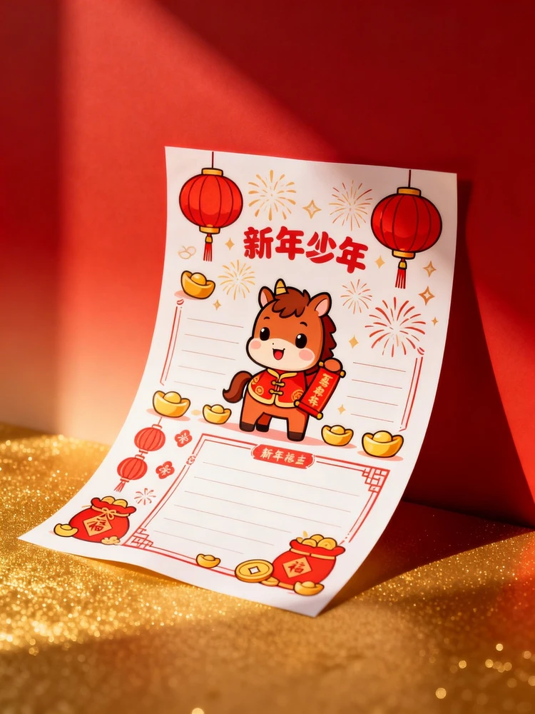 新年手抄报喜庆插画生成