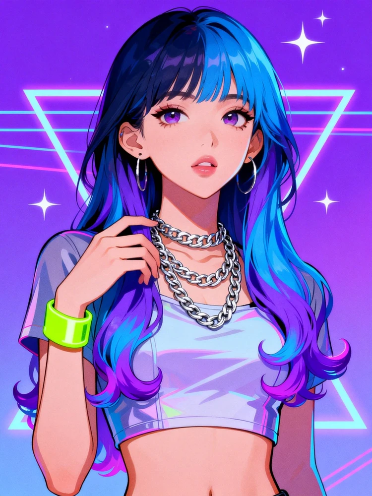 潮酷女孩Y2K插画写真