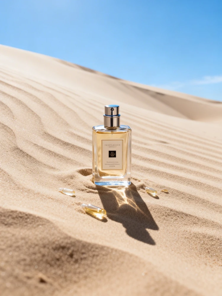 产品图一键置入米色沙丘广告场景